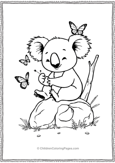 A-Cartoon-Koala-Playing-With-Butterflies Free PDF Printable