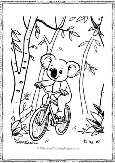 A-Cartoon-Koala-Riding-A-Bike-Through-The-Forest Free PDF Printable