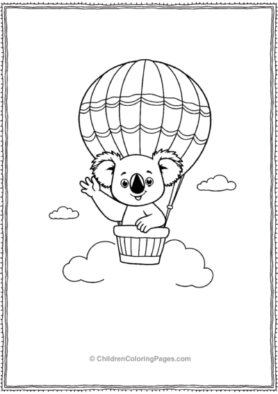 A-Cartoon-Koala-Waving-From-A-Hot-Air-Balloon Free PDF Printable