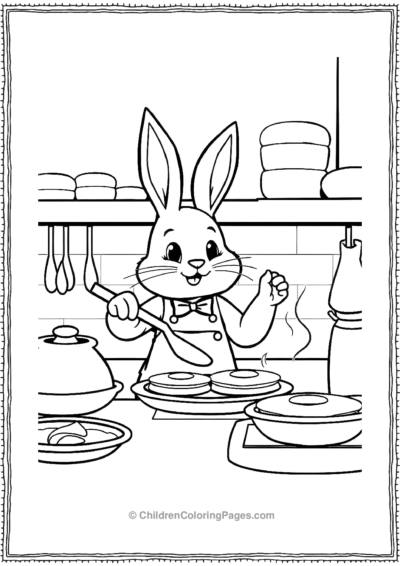 A-Cartoon-Rabbit-Chef-Flipping-Pancakes Free PDF Printable