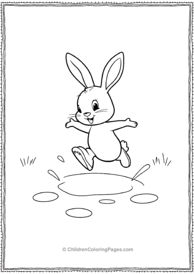 A-Cartoon-Rabbit-Jumping-In-A-Puddle Free PDF Printable