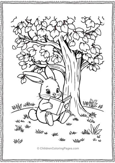 A-Cartoon-Rabbit-Reading-A-Book-Under-A-Tree Free PDF Printable