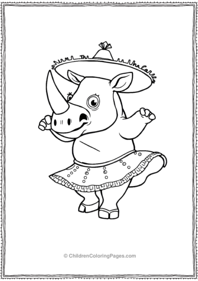 A-Cartoon-Rhino-Dancing-Flamenco-With-A-Spanish-Hat Free PDF Printable