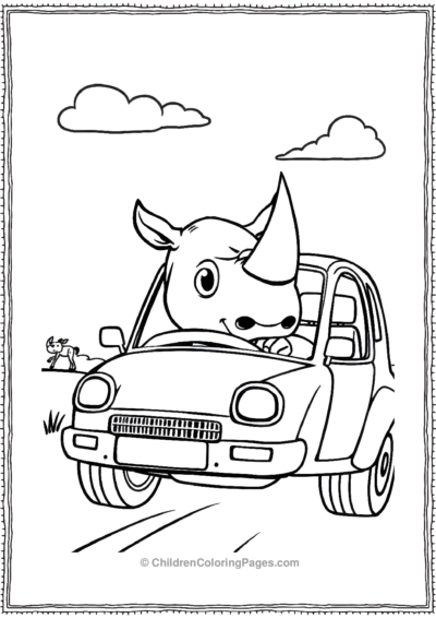 A-Cartoon-Rhino-Driving-A-Car Free PDF Printable