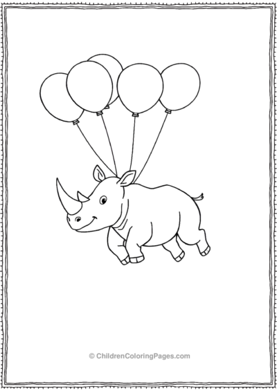 A-Cartoon-Rhino-Flying-With-Balloons-Tied-To-It Free PDF Printable