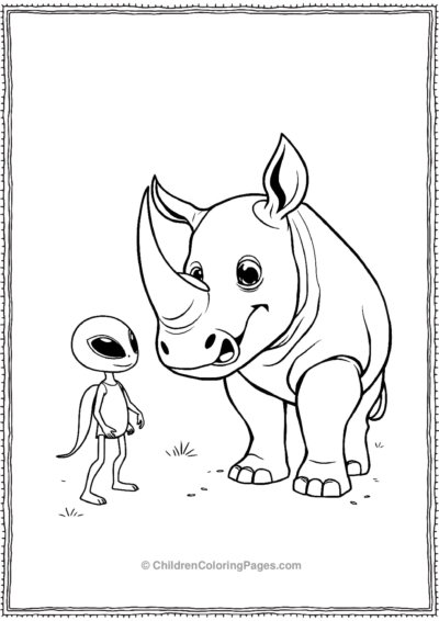 A-Cartoon-Rhino-Meeting-An-Alien-Friend Free PDF Printable