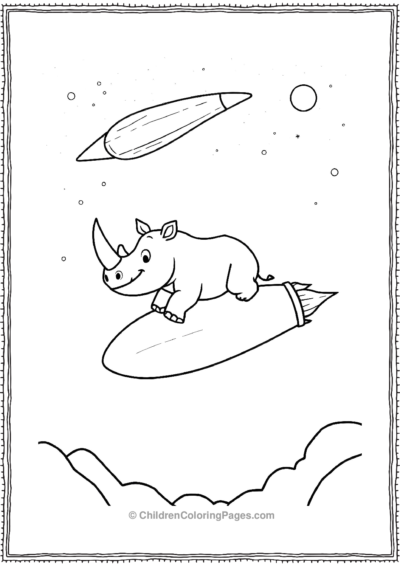 A-Cartoon-Rhino-Riding-A-Comet-Across-The-Sky Free PDF Printable