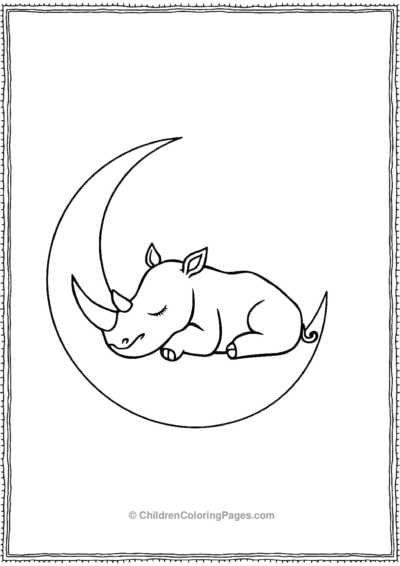 A-Cartoon-Rhino-Sleeping-On-A-Crescent-Moon Free PDF Printable