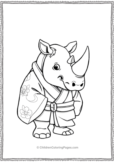 A-Cartoon-Rhino-Wearing-A-Traditional-Japanese-Clothing Free PDF Printable