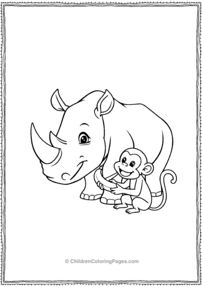 A-Cartoon-Rhino-With-A-Monkey Free PDF Printable