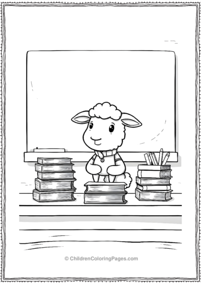 A-Cartoon-Sheep-At-School Free PDF Printable