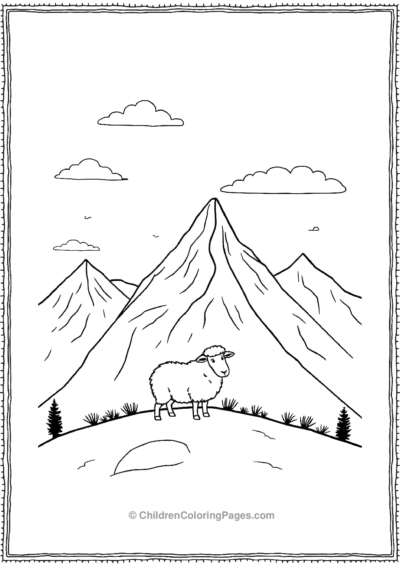 A-Cartoon-Sheep-In-The-Mountains Free PDF Printable