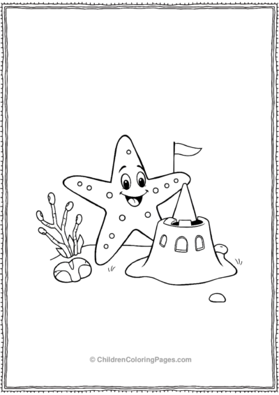 A-Cartoon-Starfish-Building-A-Sandcastle Free PDF Printable