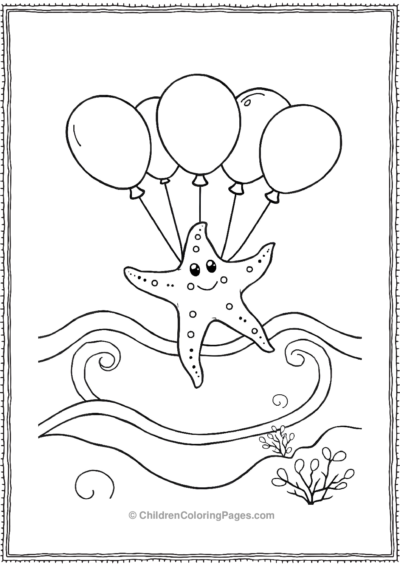 A-Cartoon-Starfish-Floating-With-Balloons Free PDF Printable