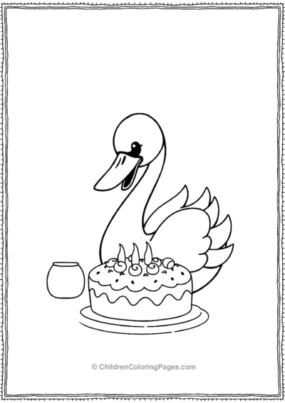 A-Cartoon-Swan-With-Cake Free PDF Printable