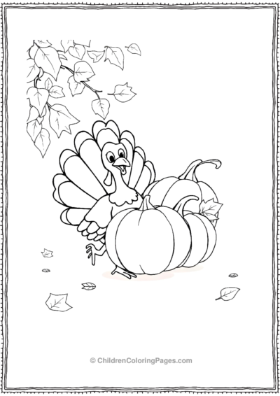 A-Cartoon-Turkey-With-Pumkins Free PDF Printable