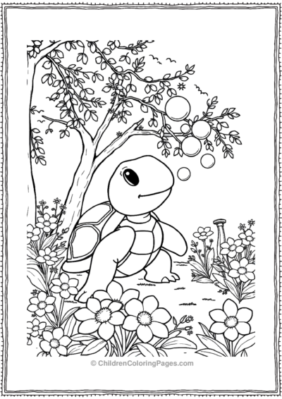 A-Cartoon-Turtle-Blowing-Bubbles-In-A-Park Free PDF Printable