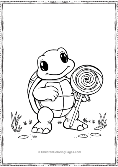 A-Cartoon-Turtle-Holding-A-Giant-Lollipop-Slice Free PDF Printable