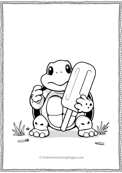 A-Cartoon-Turtle-Holding-A-Giant-Popsicle Free PDF Printable