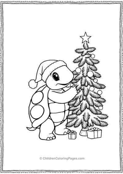 A-Cartoon-Turtle-Wearing-A-Santa-Hat Free PDF Printable