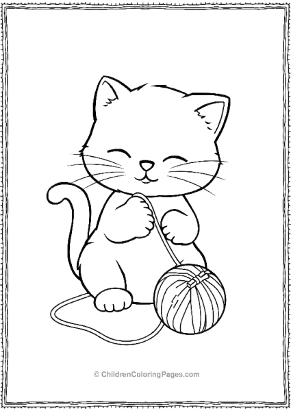 A Cute Cat Battling At A Small Yarn Ball Scaled Free PDF Printable