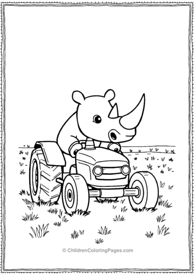 A-Cute-Rhino-Farmer-Riding-A-Tractor Free PDF Printable