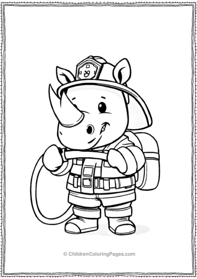 A-Cute-Rhino-Firefighter-Holding-A-Hose Free PDF Printable