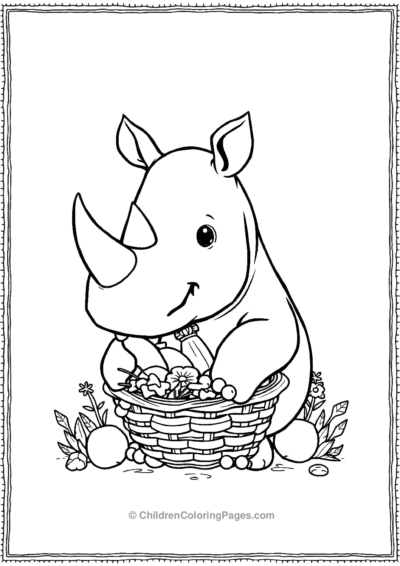 A-Cute-Rhino-Holding-A-Basket-Of-Fresh-Vegetables- Free PDF Printable