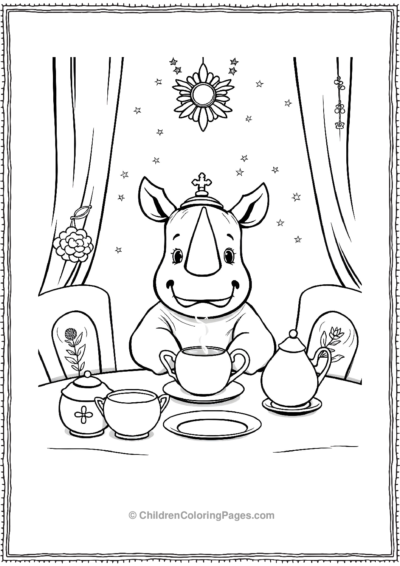 A-Cute-Rhino-Participating-In-A-Magical-Tea-Party- Free PDF Printable