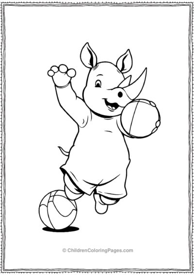 A-Cute-Rhino-Playing-Basketball Free PDF Printable