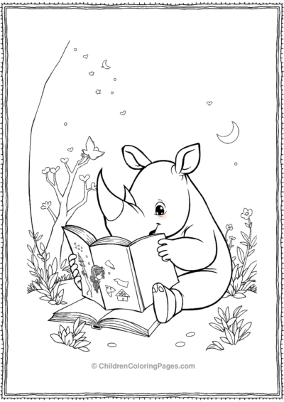 A-Cute-Rhino-Reading-A-Fairy-Tale-Book Free PDF Printable