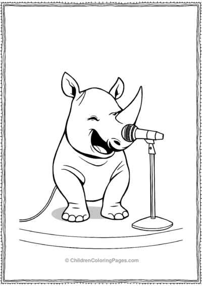 A-Cute-Rhino-Singing-Into-A-Microphone-On-Stage Free PDF Printable