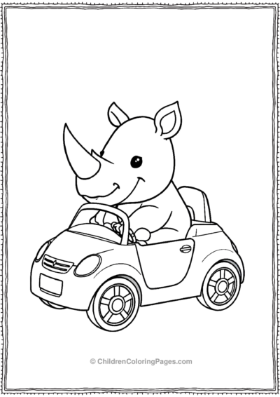 A-Cute-Rhino-Sitting-In-A-Toy-Car Free PDF Printable