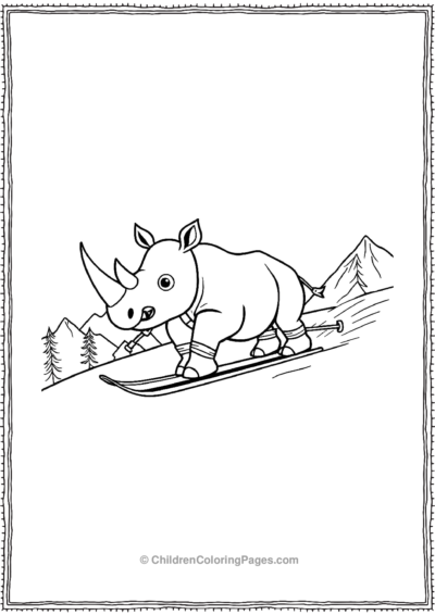 A-Cute-Rhino-Skiing-Down-A-Mountain Free PDF Printable