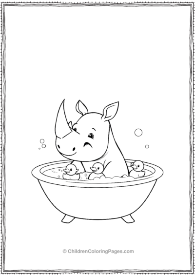 A-Cute-Rhino-Taking-A-Bubble-Bath-With-Rubber-Duck Free PDF Printable