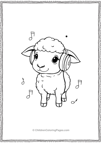 A-Cute-Sheep-Wearing-Headphones Free PDF Printable