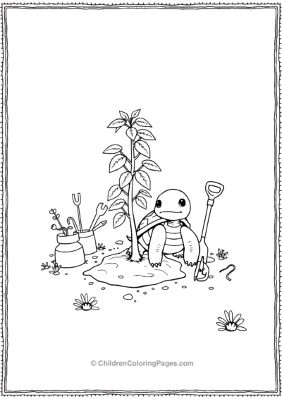 A-Cute-Turtle-Planting-Tree Free PDF Printable