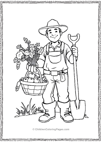 A Farmer Holding A Shovel And A Vegetable Basket Free PDF Printable