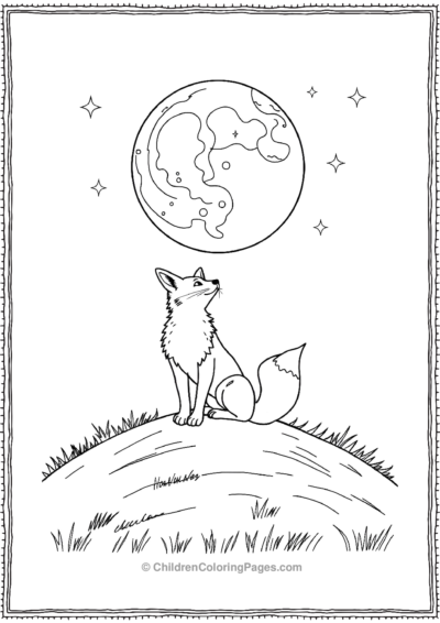 A-Fox-Sitting-Under-A-Full-Moon Free PDF Printable