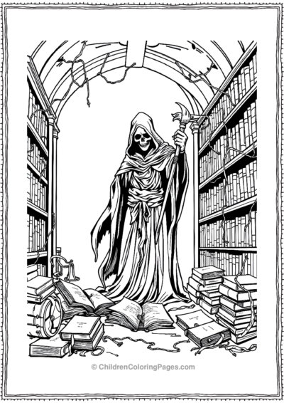 A-Grim-Reaper-In-An-Ancient-Library Free PDF Printable