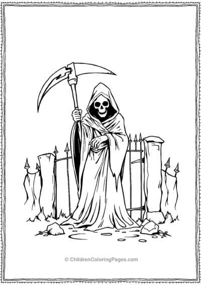 A-Grim-Reaper-With-A-Detailed-spooky-gate-outline- Free PDF Printable