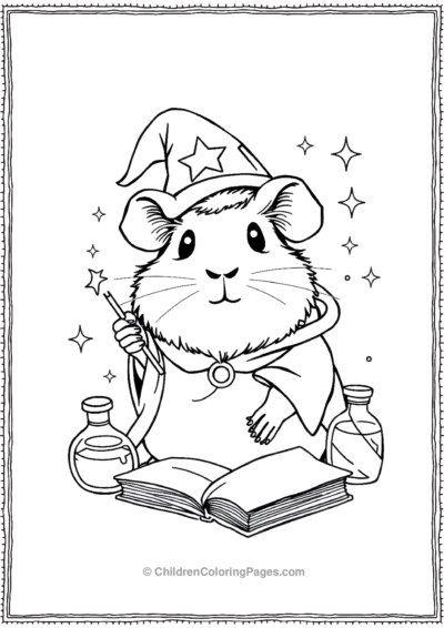 A-Guinea-Pig-Wizaard-Surrounded-By-Magical-Potions Free PDF Printable