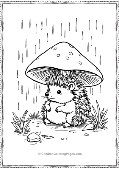 A-Hedgehog-Under-A-Mushroom-In-The-Rain Free PDF Printable