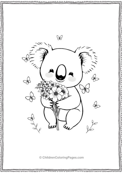 A-Kawaii-Koala-Holding-A-Small-Flower-Bouquet Free PDF Printable