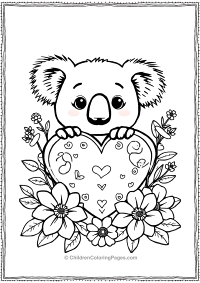 A-Kawaii-Koala-Hugging-A-HeartShaped-Pillow Free PDF Printable