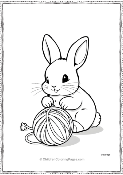 A-Kawaii-Rabbit-Playing-With-A-Yarn-Ball Free PDF Printable