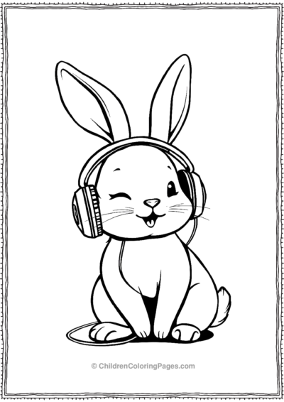 A-Kawaii-Rabbit-Wearing-Headphones Free PDF Printable