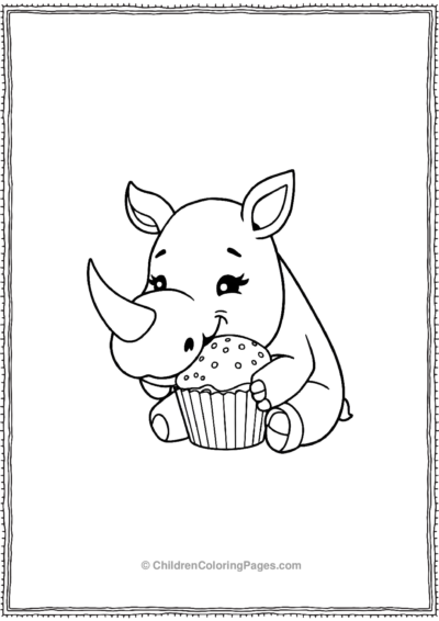 A-Kawaii-Rhino-Eating-A-Cupcake-With-Sprinkles Free PDF Printable