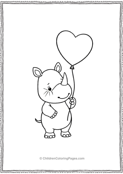 A-Kawaii-Rhino-Holding-A-HeartShaped-Balloon Free PDF Printable