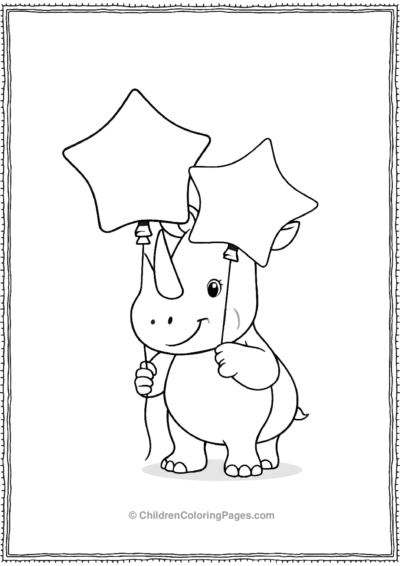 A-Kawaii-Rhino-Holding-A-StarShaped-Balloon Free PDF Printable